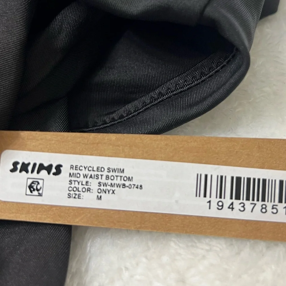 SKIMS Recycled Swim Mid Waist Bottoms in Onyx Black Size M New